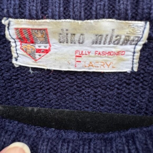 Dino Milano Vintage Italian Mens Navy Light Blue Knit Crew Neck Ski Sweater M - Picture 5 of 7